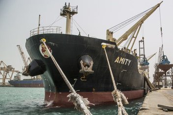 The Amity vessel in the Hudaydah port.  The port of Hudaydah is Yemen's lifeline and the only way that food and fuel get into the country. 26 July 2018.