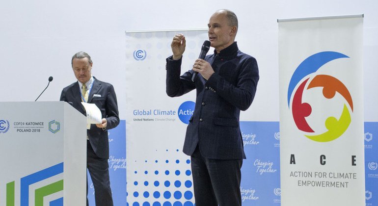 Bertrand Piccard, UN goodwill ambassador, innovator and psychiatrist, speaks at the COP24 climate change conference in Katowice, Poland.