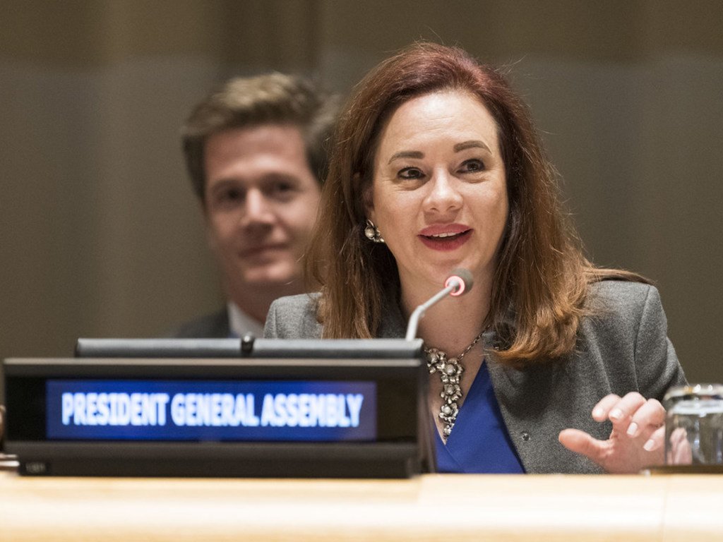 La Présidente de l'Assemblée générale des Nations Unies, Maria Fernanda Espinosa.