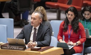 Nickolay Mladenov, Coordonnateur spécial pour le processus de paix au Moyen-Orient, devant le Conseil de sécurité en décembre 2018.