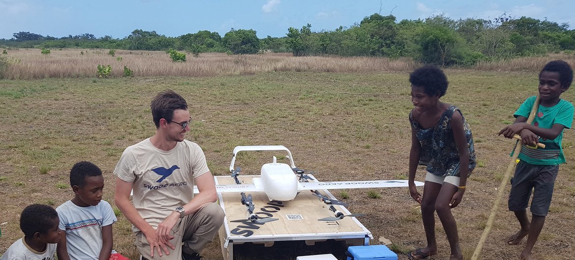 World’s first drone-delivered vaccine in Vanuatu. The vaccine delivery covered almost 40 kilometers of rugged mountainous terrain from Dillon’s Bay on the west side of the island to the east landing in remote Cook’s Bay,