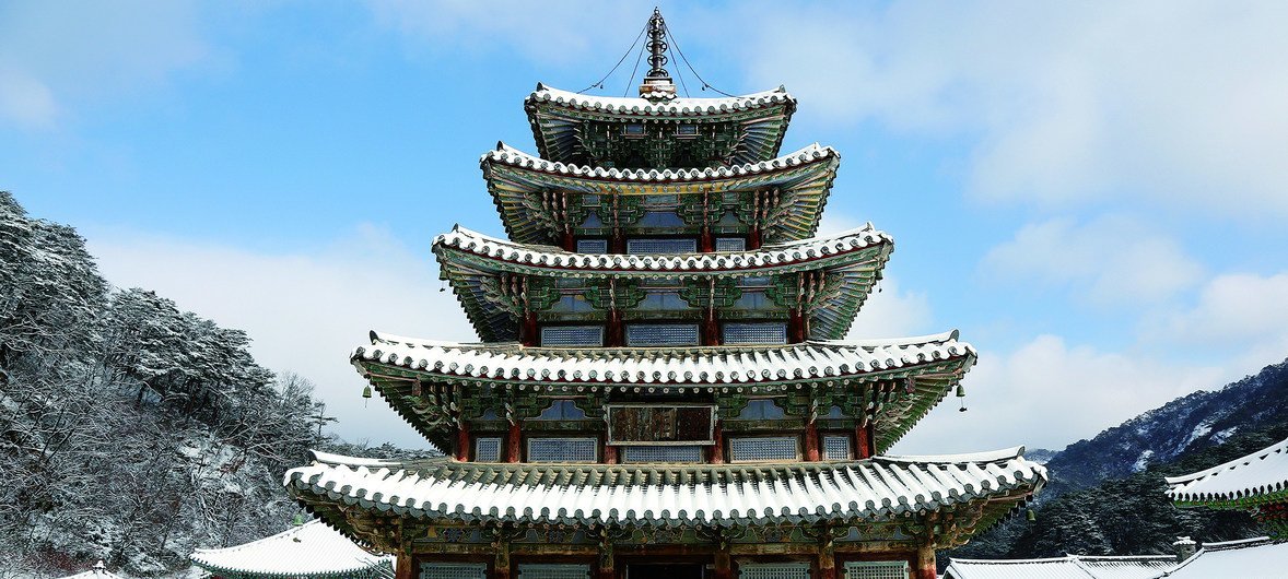 韩国忠清北道报恩郡法住寺八相殿。法住寺始建于553年，是韩国五大名刹之一。