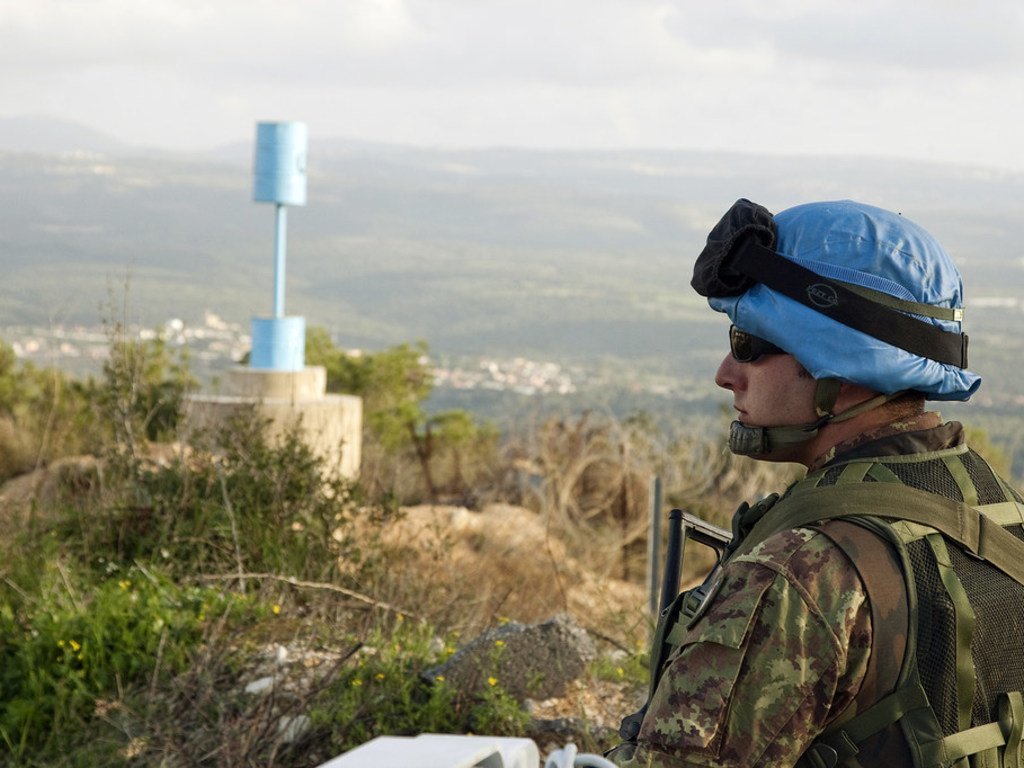 A UN peacekeeper patrols the 'Blue Line' in southern Lebanon.