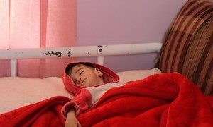 Nine-month-old baby weighing 3 kg is being treated for acute malnutrition in a Sana'a hospital. 