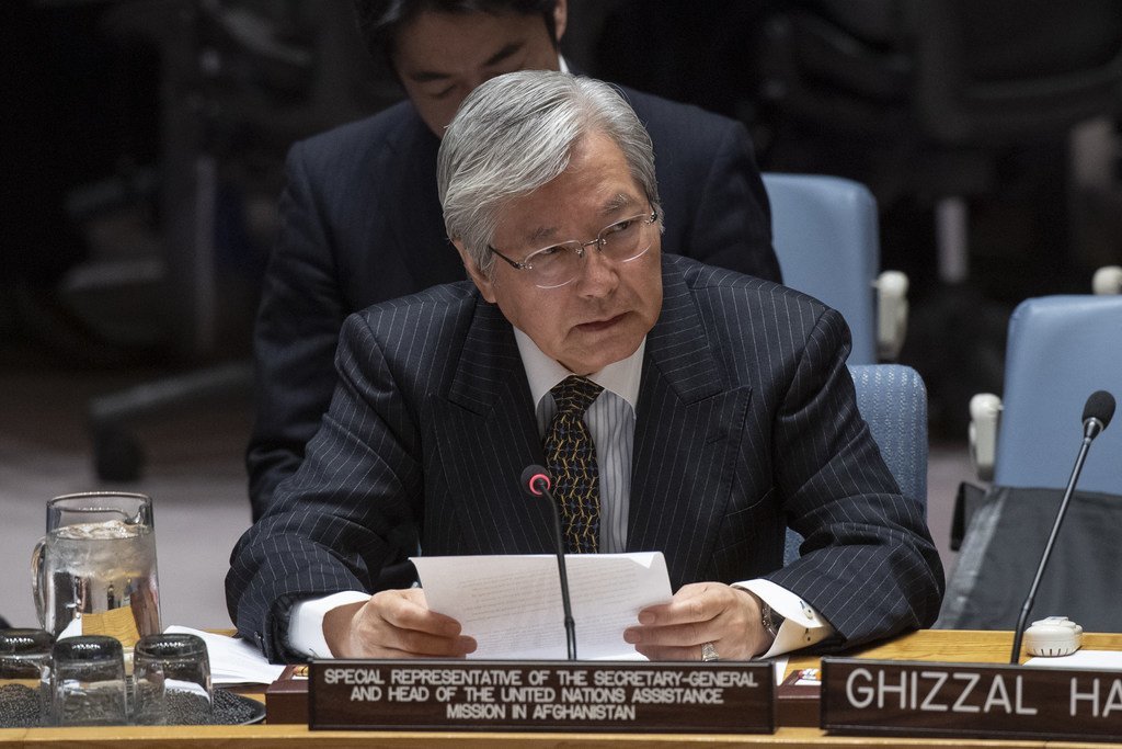 Le Représentant spécial et chef de la Mission d'assistance des Nations Unies en Afghanistan (MANUA), Tadamichi Yamamoto, lors d'une réunion du Conseil de sécurité sur la situation en Afghanistan (archive)