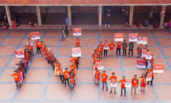 Students from Bangladesh's East West University stand together to say "NO" to violence against women. November 2018, Dhaka.