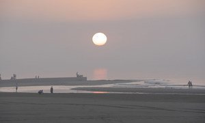 Sunset in Yantai, Shandong Province, China, where the large-scale Chinese industrial refrigeration company Moon Tech is located