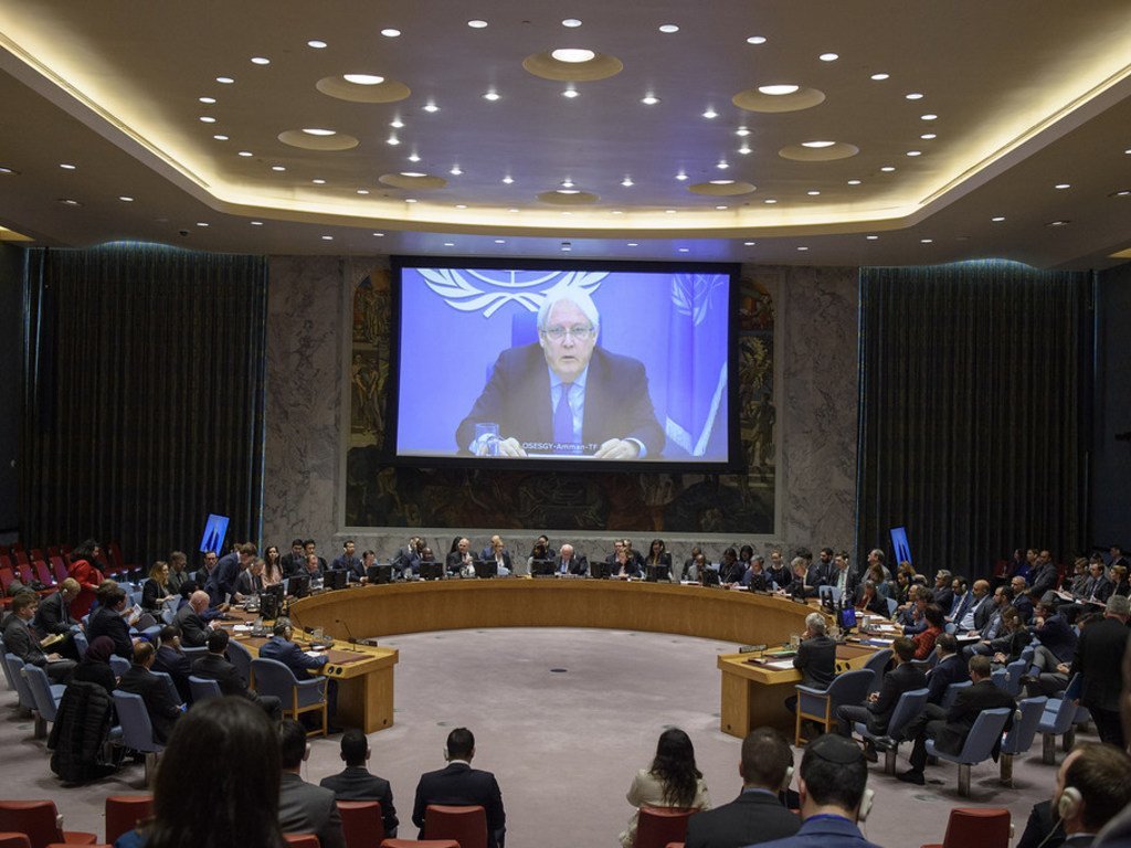 联合国也门问题特使格里菲斯通过视频向安理会汇报也门局势。 