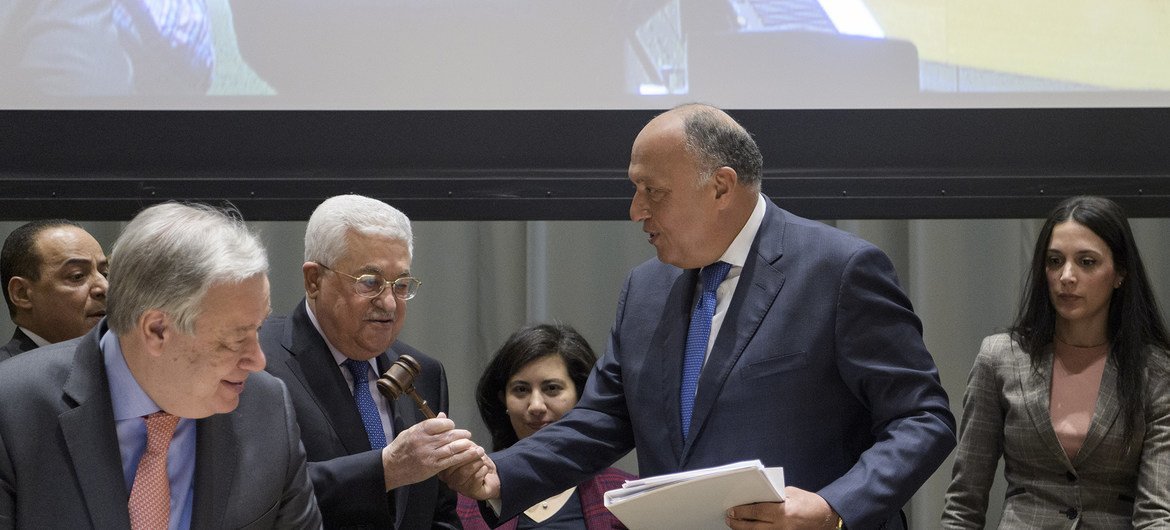 巴勒斯坦担任77国集团主席交接仪式。