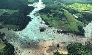 Área atingida pelo rompimento da barragem em Brumadinho, Minas Gerais, Brasil.