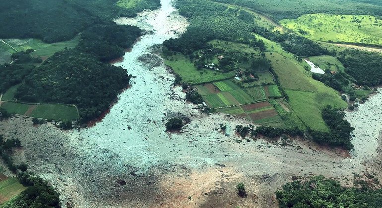 Área atingida pelo rompimento da barragem em Brumadinho, Minas Gerais, Brasil.
