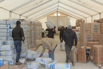 UNHCR relief aid and winter assistance are ready for distribution to the newly arrivals in Al Hol camp in northern Hassakeh, Syria.
