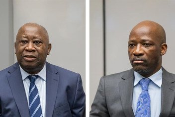 Laurent Gbagbo y Charles Blé Goudé escuchan el veridicto de la Corte Penal Internacional en La Haya.