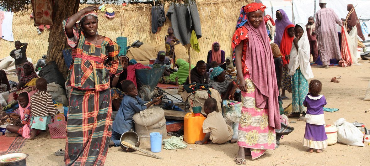 Internally displaced persons at a camp in Maiduguri, in Borno state, north-east Nigeria.