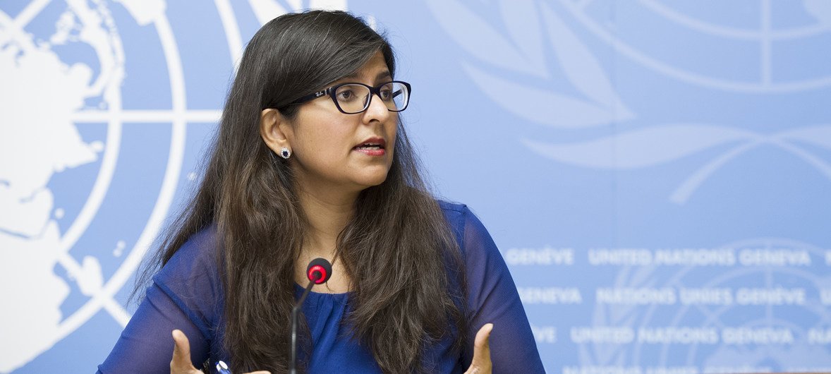 Ravina Shamdasani, Spokesperson for the Office of the UN High Commissioner for Human Rights (OHCHR) briefs the press at the Palais des Nations in Geneva, Switzerland. 7 September 2018.