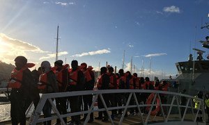 Valleta, Malta - Disembarkation of refugees and migrants rescued by the NGO vessels Sea Watch and Sea Eye, after both boats were stranded at sea without a port of safety for 19 days and 12 days respectively.  9 January 2019.