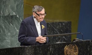 Mr. Marian Turski, Holocaust Survivor and Chair of the Council of the Museum of the History of Polish Jews in Warsaw speaking at the United Nations Holocaust Memorial Ceremony on 28 January 2019.