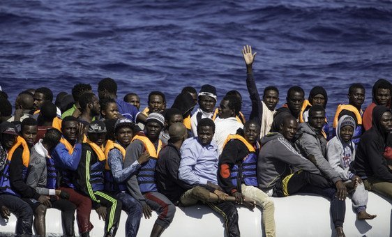 A boat filled with refugees and migrants from across Africa waits to be rescued by the Sea Watch vessel, in Libya. (file)