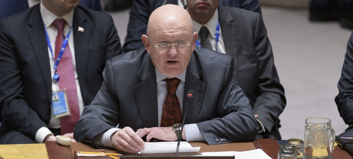 Vassily Alekseevich Nebenzia,Permanent Representative of the Russian Federation to the United Nations,addresses the Security Council meeting on the situation in Venezuela.