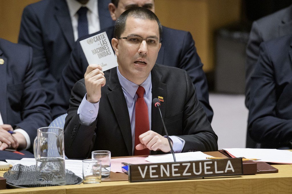 Jorge Arreaza, ministro de Asuntos Exteriores de Venezuela, habla en el Consejo de Seguridad.