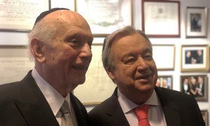 UN Secretary-General Antonio Guterres (right) with Rabbi Arthur Schneier of New York City’s Park East Synagogue, where he attended United Nations International Holocaust Shabbat. 26 January 2019.