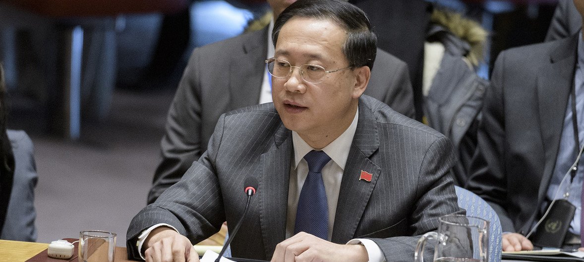 中国常驻联合国代表马朝旭在26日安理会有关委内瑞拉的会议上发言。