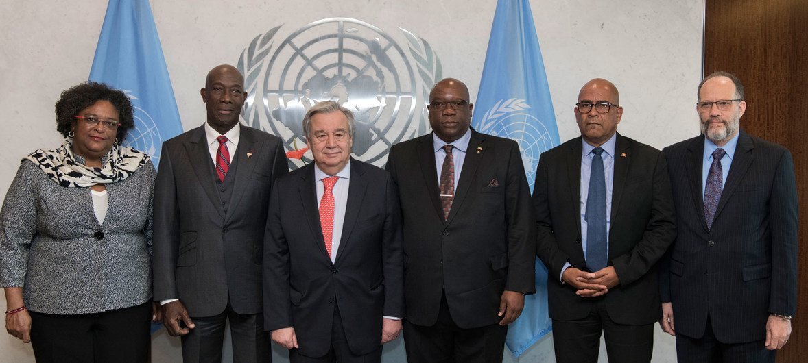 El Secretario General, António Guterres, con la delegación de jefes de Gobierno de CARICOM