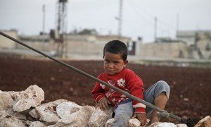 A boy at the Batbu camp in western rural Aleppo, Syria.  With worn-out tents, lack of warm winter clothes and blankets and no access to fuel or heaters, children and their families living in Batbu camp are unable to fend off the cold. November 2018.