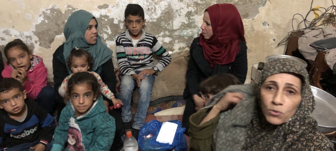 Om Ehab, right, with her sisters and children in her home in Beach Camp ifor Palestine Refugees in Gaza.