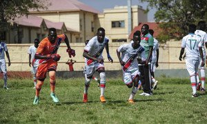 South Sudan Under-23 A and B football teams battled it out in a fierce competition for supremacy while also sharing messages of peace and unity with fans during a match in the capital, Juba, in 2019 (file photo).
