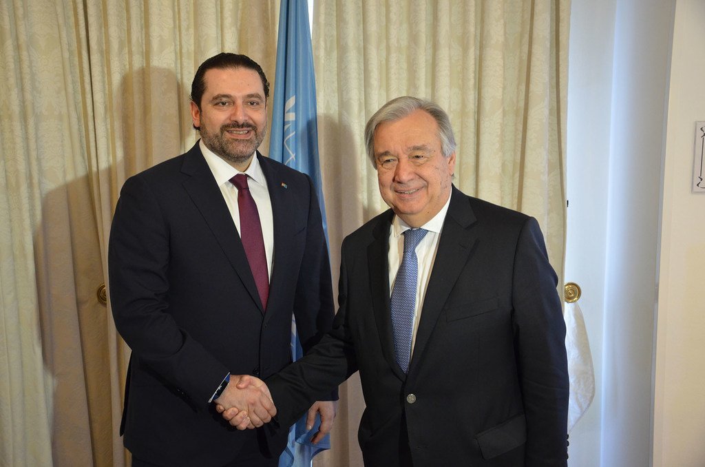2017年4月4日，秘书长古特雷斯在布鲁塞尔会见黎巴嫩总理哈里里。 