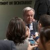 El Secretario General António Guterres se dirige a la prensa en la sede de las Naciones Unidas en Nueva York. 