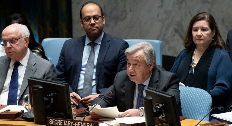 संयुक्त राष्ट्र में अपने संबोधन के दौरान यूएन महासचिव एंतोनियो गुटेरेश (फ़ाइल).
