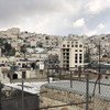 Casas palestinas e assentamentos israelenses em Hebron, na Cisjordânia.
