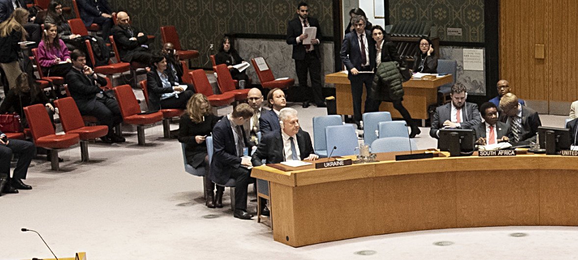 Владимир Ельченко, Постоянный представитель Украины при ООН, на заседании Совбеза по ситуации на востоке Украины. 