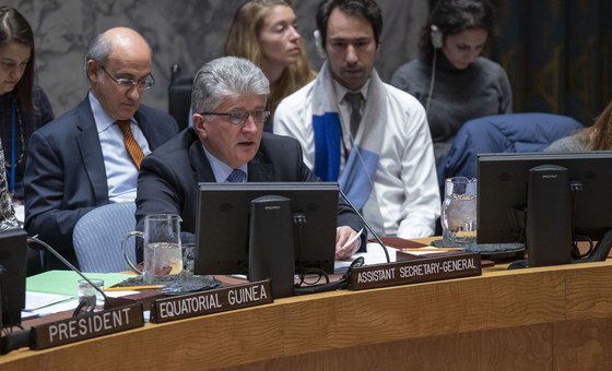 Miroslav Jenca, Assistant Secretary-General for Europe, Central Asia and the Americas for the Departments of Political and Peacebuilding Affairs and Peace Operations, briefs the Security Council on the situation in Ukraine.