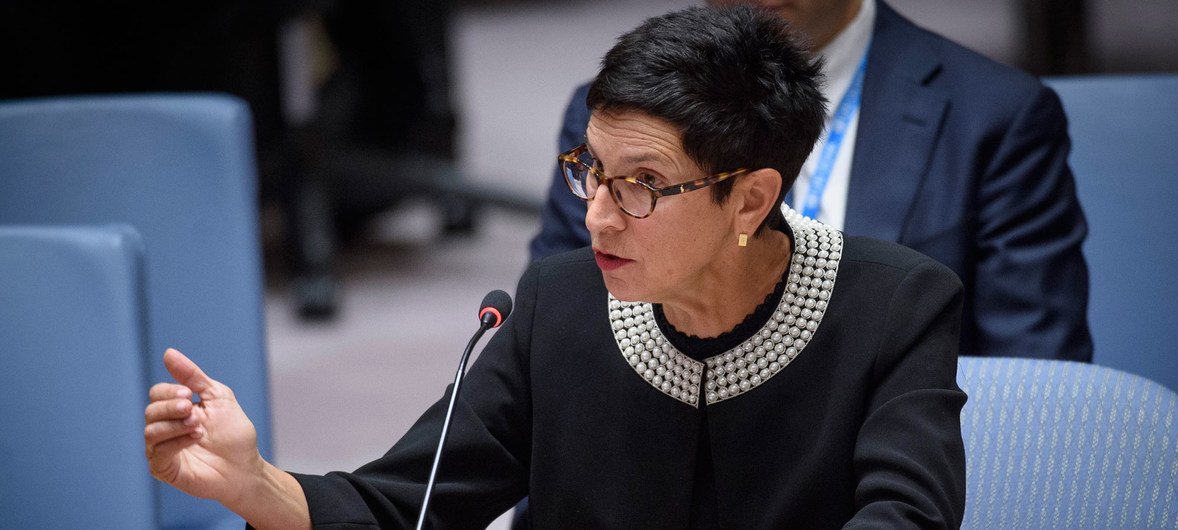 Ursula Mueller, Assistant Secretary-General for Humanitarian Affairs and Deputy Emergency Relief Coordinator in the Office for the Coordination of Humanitarian Affairs (OCHA), addresses the UN Security Council on situation in the Middle East.