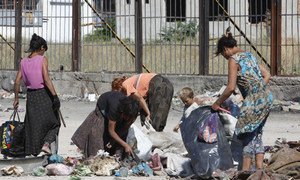 Roma children and adults are working on the waste disposal site in Nadezhda neighborhood, in Bulgaria. These families lack job opportunities, a major theme of the ILO Trends in Global Employment Report, 2019.