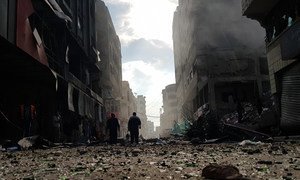 Destruction after the targeting of a residential multistory building in Gaza city, November 2018.