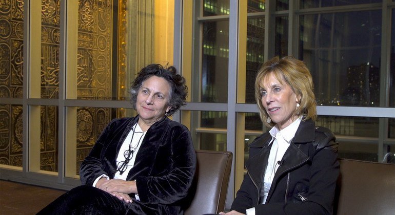 Roberta Grossman (left) and Nancy Spielberg (right) at UN Headquarters in New York, where their new film “Who Will Write Our History” was screened during the 2019 Holocaust Remembrance Week.