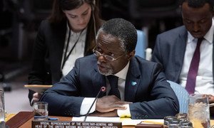 MINUSCA Chief Parfait Onanga-Anyanga briefs the United Nations Security Council on the situation in the Central African Republic.