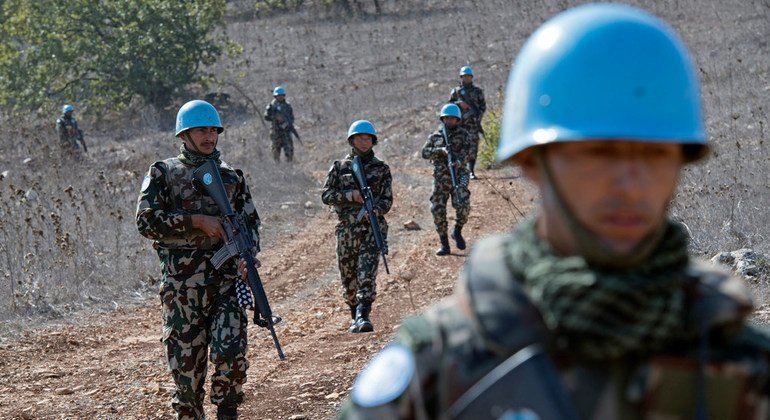 Nepalese peacekeepers on a foot patrol in South Lebanon in November 2017 along the so-called ‘Blue Line’ separating the country from Israel.