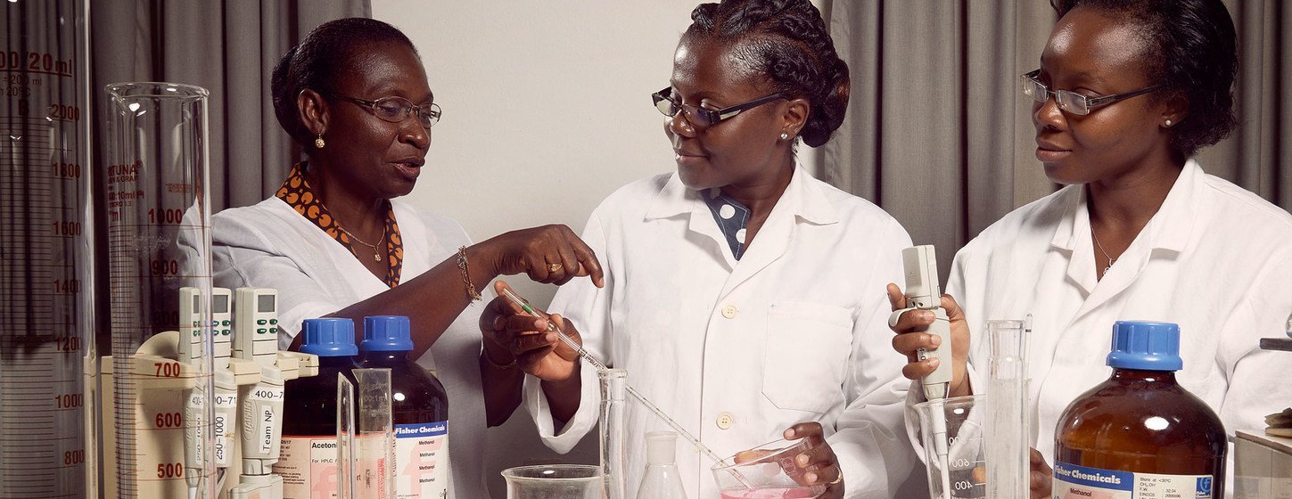 Professor Amivi Kafui Tete-Benissan (left) teaches cell biology and biochemistry at the University of Lomé, Togo. She's also a vocal activist who encourages girls to pursue science as a career path.