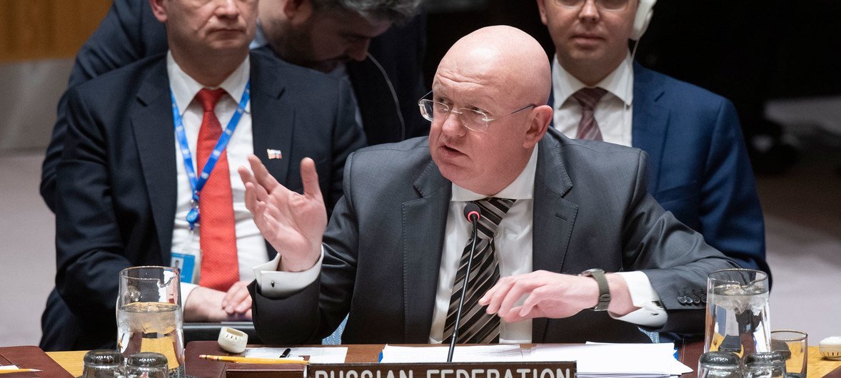 Постоянный представитель России при ООН Василий Небензя на заседании Совбеза ООН 