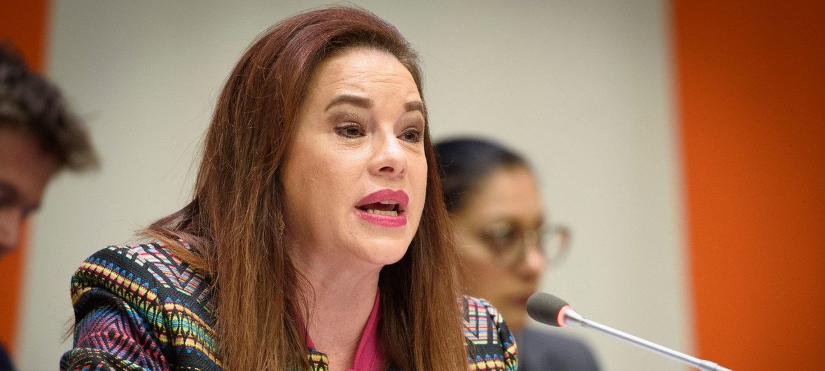 General Assembly President María Fernanda Espinosa Garcés addresses the high-level debate on international migration and development.