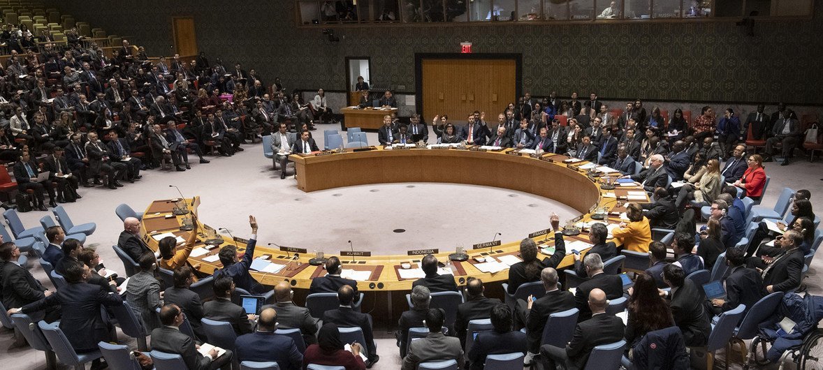 A wide view of the Security Council as members vote on a draft resolution related to the situation in the Bolivarian Republic of Venezuela. 