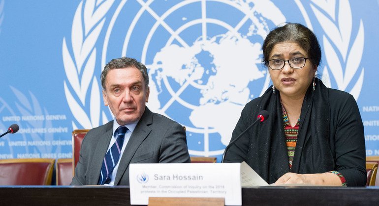 Sara Hossain, Member of the Commission of Inquiry on the 2018 protests in the Occupied Palestinian Territory briefs the press on its final written report in Geneva.