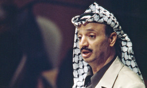 Yasir Arafat, head of the Palestine Liberation Organization (PLO) addresses the UN General Assembly on the question of Palestine.