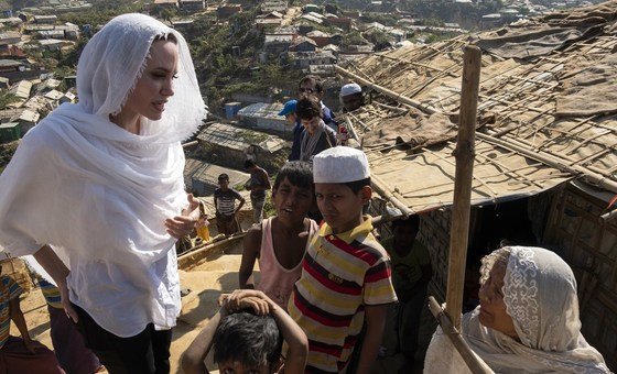 UNHCR Special Envoy Angelina Jolie visits Rohingya refugee camps in Chakmarkul camp, Cox's Bazar, south-east Bangladesh, while on mission with the UN Refugee Agency.
