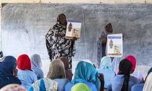 Women preachers teach young women about menstruation at a UNFPA-supported class in the town of Bol in Chad. (February 2019)